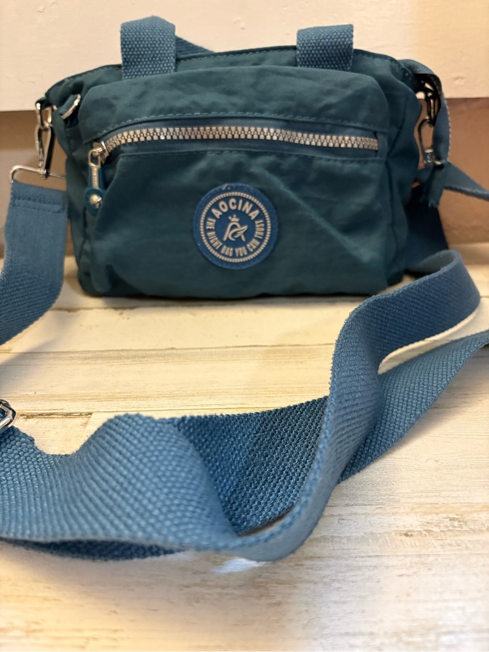 Teal Blue Compact Crossbody Bag for Women AOCINA